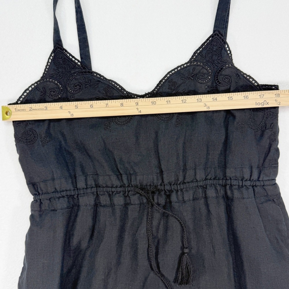 J. Crew Embroidered Linen Drawstring Waist Midi Dress with‎ Pockets Black Size 6 - Picture 8 of 11